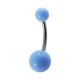 Opaque Light Blue Acrylic Navel Bar Belly Button Ring w/ Balls