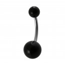 Opaque Black Acrylic Navel Bar Belly Button Ring w/ Balls