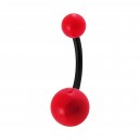 Opaque Red Balls Black Bar Bioplast Belly Button Ring
