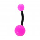 Opaque Pink Balls Black Bar Bioplast Belly Button Ring