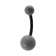 Opaque Gray Balls Black Bar Bioplast Belly Button Ring