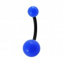 Opaque Dark Blue Balls Black Bar Bioplast Belly Button Ring