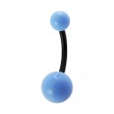 Opaque Light Blue Balls Black Bar Bioplast Belly Button Ring