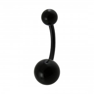 Opaque Black Balls Black Bar Bioplast Belly Button Ring