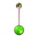 Pink Bioflex Belly Button Ring w/ 19mm Bar and Two Green Strass