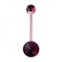 Pink Bioflex Belly Button Ring w/ 19mm Bar and Two Purple Strass