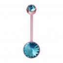 Pink Bioflex Belly Button Ring w/ 19mm Bar and Two Turquoise Strass