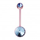 Pink Bioflex Belly Button Ring w/ 19mm Bar and Two Light Blue Strass