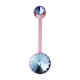 Pink Bioflex Belly Button Ring w/ 19mm Bar and Two Light Blue Strass