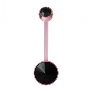 Pink Bioflex Belly Button Ring w/ 19mm Bar and Two Black Strass