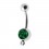 Dark Green Strass Navel Belly Button Ring with Pendant-Clip