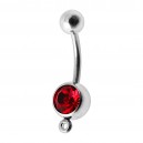 Red Strass Navel Belly Button Ring with Pendant-Clip