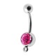 Pink Strass Navel Belly Button Ring with Pendant-Clip