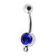 Dark Blue Strass Navel Belly Button Ring with Pendant-Clip