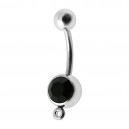 Black Strass Navel Belly Button Ring with Pendant-Clip