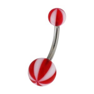 Red 8 Faces Ball Acrylic Navel Bar Belly Button Ring