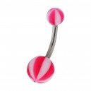Pink 8 Faces Ball Acrylic Navel Bar Belly Button Ring