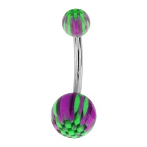Green/Purple Colorful Checkerboard Acrylic Belly Button Ring