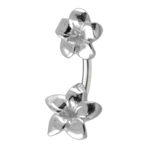 Two Plumerias Casting Metallized Silver & 316L Steel Belly Ring