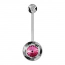 Clear 19mm Bioflex Belly Button Ring w/ 10mm Base Pink Strass