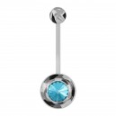 Clear 19mm Bioflex Belly Button Ring w/ 10mm Base Turquoise Strass