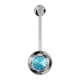 Clear 19mm Bioflex Belly Button Ring w/ 10mm Base Turquoise Strass