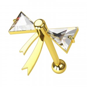 Helix-Piercing Stahl 316L Golden Schmetterlingsschleife Zwei Strass