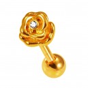 Helix-Piercing Stahl 316L Gold Rosa Rosenbl&auml;tter Strass Wei&szlig;