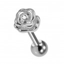 White Strass Rose Petals Metallized 316L Steel Helix Piercing