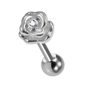 Helix-Piercing Stahl 316L Metallisiert Rosenblätter Strass Weiß