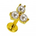 Triple False Pearl Golden 316L Steel Cartilage Piercing Ring