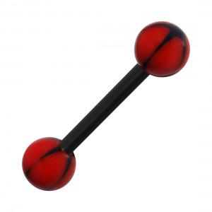 Black/Red Star Bioflex Tongue Bar Ring with Black Bar