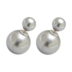 Ohrringe Silber 925 Doppeltes Kunstperle Metallisiert Pearly