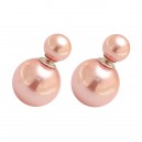 Pearly Pink Double Fake Pearl 925 Silver Earrings Ear Pair