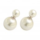 Pearly White Double Fake Pearl 925 Silver Earrings Ear Pair