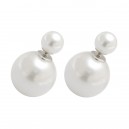 Pure White Double Fake Pearl 925 Silver Earrings Ear Pair