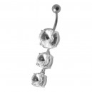 Descending White Three Strass 925 Silver & 316L Steel Belly Ring