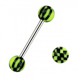 Light Green/Black 316L Steel Checkered Barbell Tongue Ring