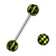 Yellow/Black 316L Steel Checkered Barbell Tongue Ring