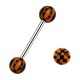 Orange/Black 316L Steel Checkered Barbell Tongue Ring