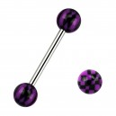 Purple/Black 316L Steel Checkered Barbell Tongue Ring