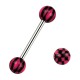 Pink/Black 316L Steel Checkered Barbell Tongue Ring