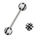 White/Black 316L Steel Checkered Barbell Tongue Ring