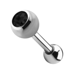 Tragus-Piercing Stahl 316L Kugel 4 mm Strass Schwarz