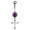 Purple Strass Latin Cross Pendant 316L Steel Belly Button Ring