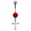 Red Strass Latin Cross Pendant 316L Steel Belly Button Ring