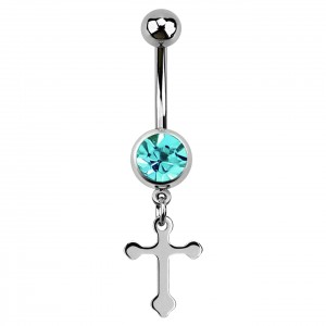 Turquoise Strass Latin Cross Pendant 316L Steel Belly Button Ring
