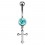 Turquoise Strass Latin Cross Pendant 316L Steel Belly Button Ring