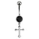 Bauchnabelpiercing Stahl 316L Anhänger Lateinisches Kreuz Strass Schwarz