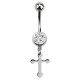 White Strass Latin Cross Pendant 316L Steel Belly Button Ring